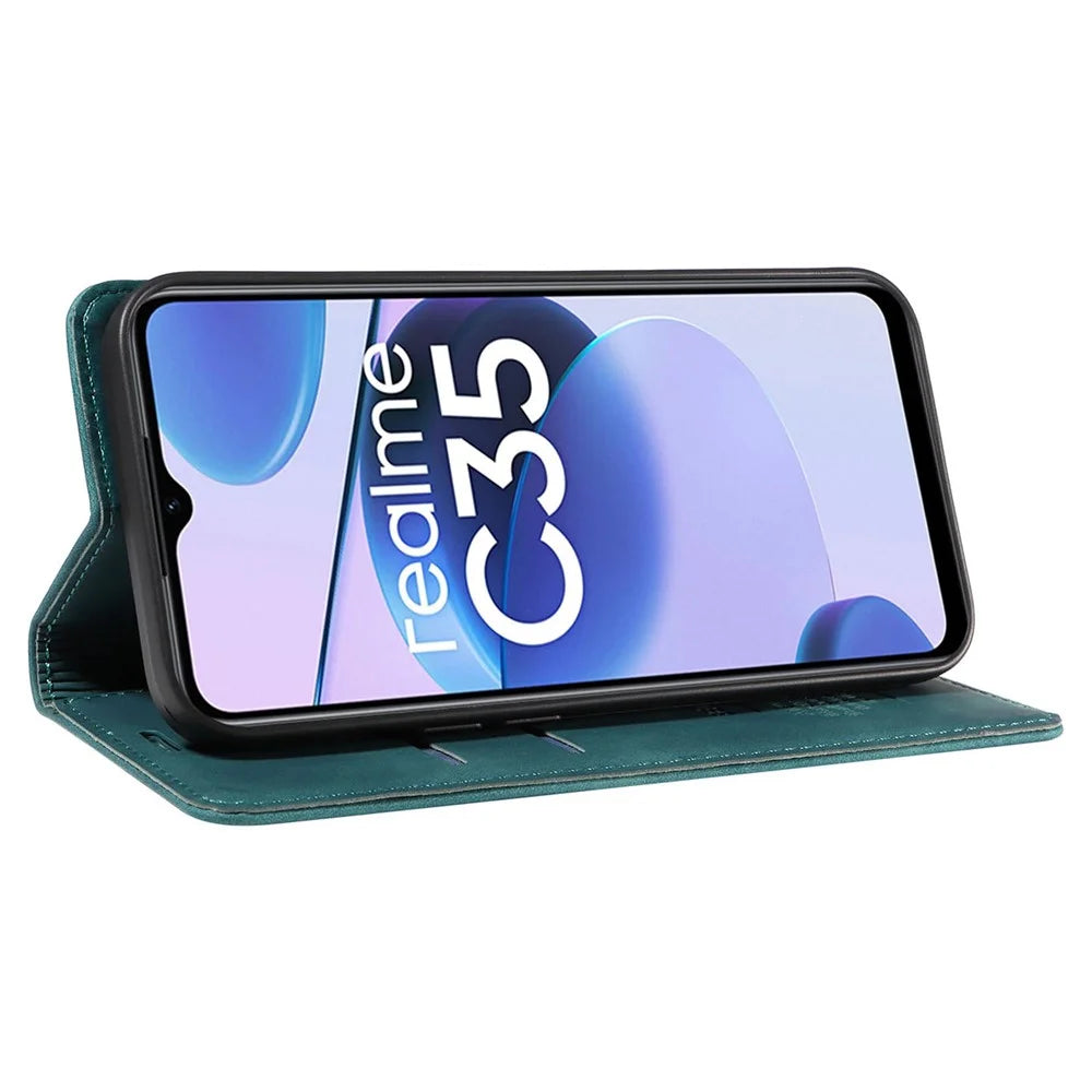 BETOPNICE 003 PU Leather Flip Cover for Realme C35 4G / Narzo 50A Prime , RFID Blocking Phone Case - Green - 3