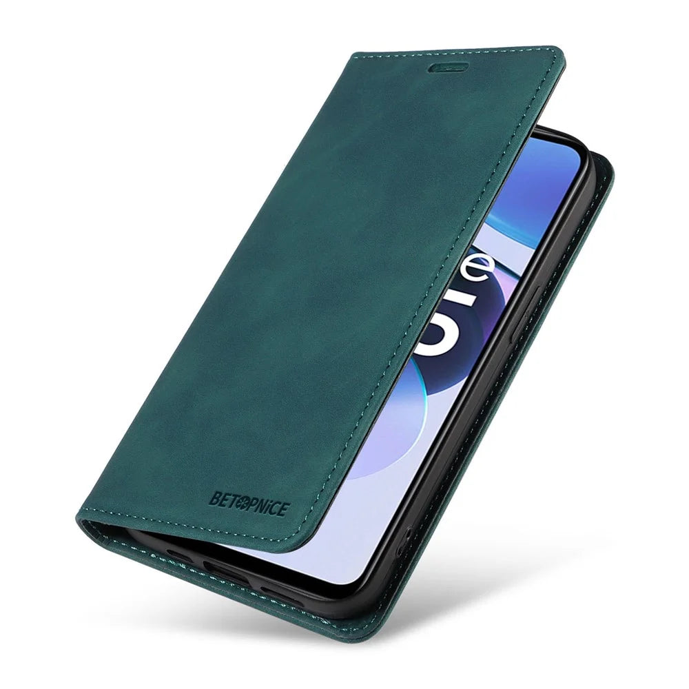 BETOPNICE 003 PU Leather Flip Cover for Realme C35 4G / Narzo 50A Prime , RFID Blocking Phone Case - Green - 7