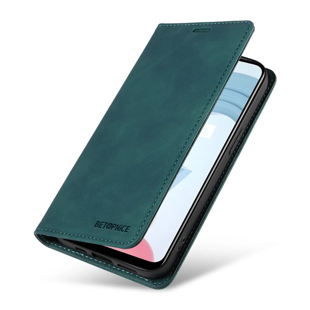 BETOPNICE 003 For Realme C21 4G / C21Y / C25Y Leather Phone Case RFID Blocking Cover (with Fingerprint Hole) - Green - 7