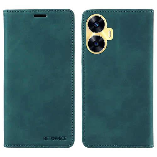 BETOPNICE 003 RFID Blocking Wallet Case for Realme C55 4G ,  PU Leather Stand Phone Cover - Green - 1