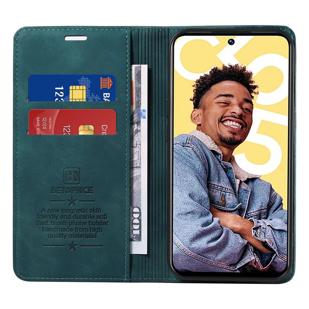 BETOPNICE 003 RFID Blocking Wallet Case for Realme C55 4G ,  PU Leather Stand Phone Cover - Green - 2