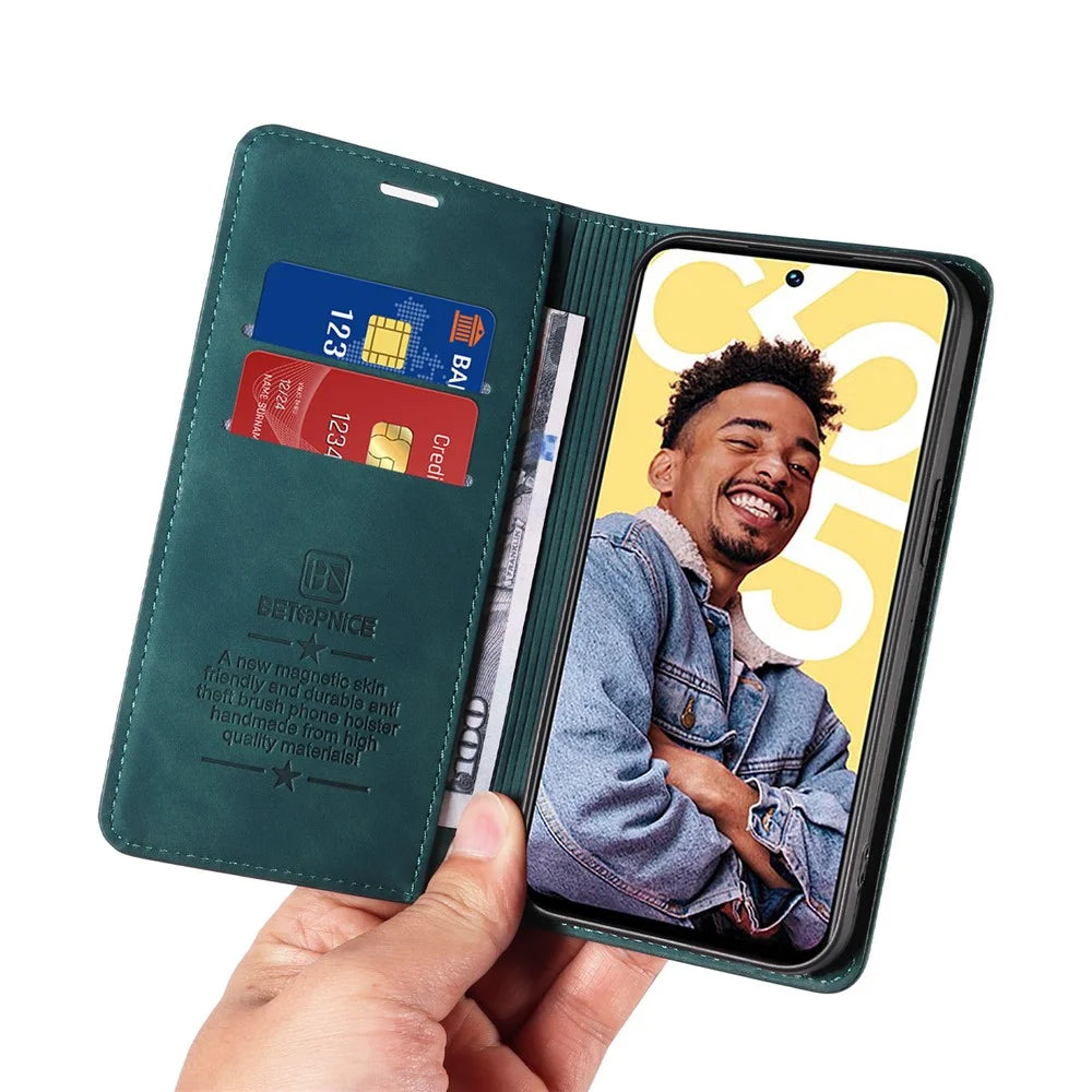 BETOPNICE 003 RFID Blocking Wallet Case for Realme C55 4G ,  PU Leather Stand Phone Cover - Green - 6
