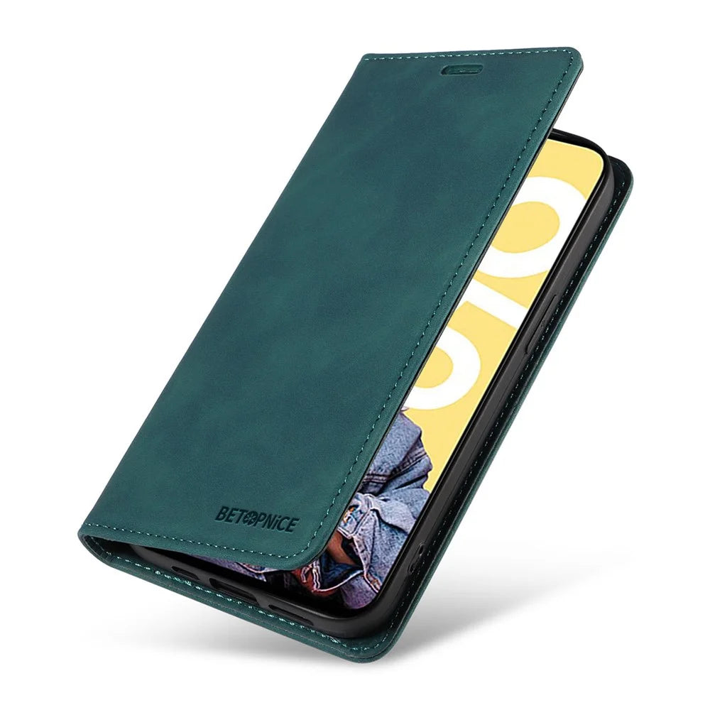 BETOPNICE 003 RFID Blocking Wallet Case for Realme C55 4G ,  PU Leather Stand Phone Cover - Green - 7