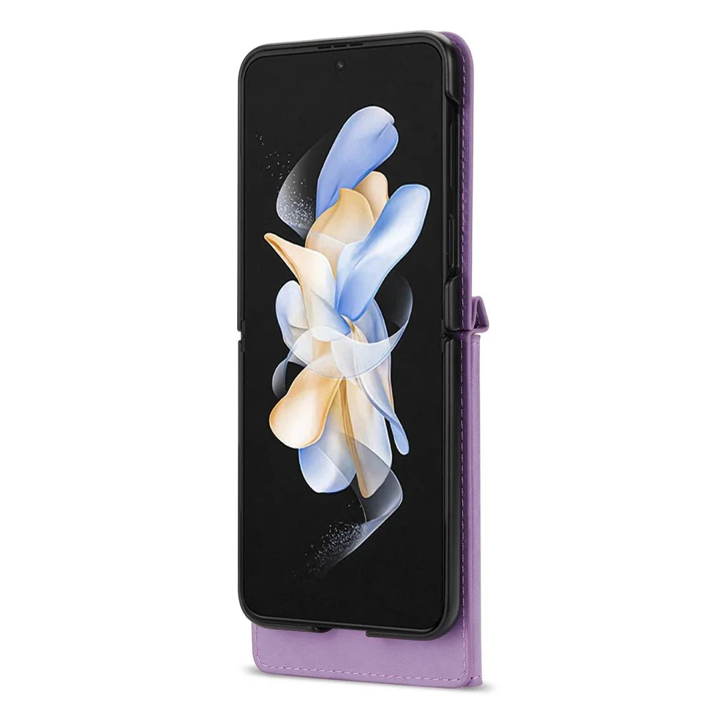 N.BEKUS For Samsung Galaxy Z Flip5 5G Phone Case PU Leather Coated PC Zipper Pocket Card Slots Cover with Shoulder Strap - Purple - 3