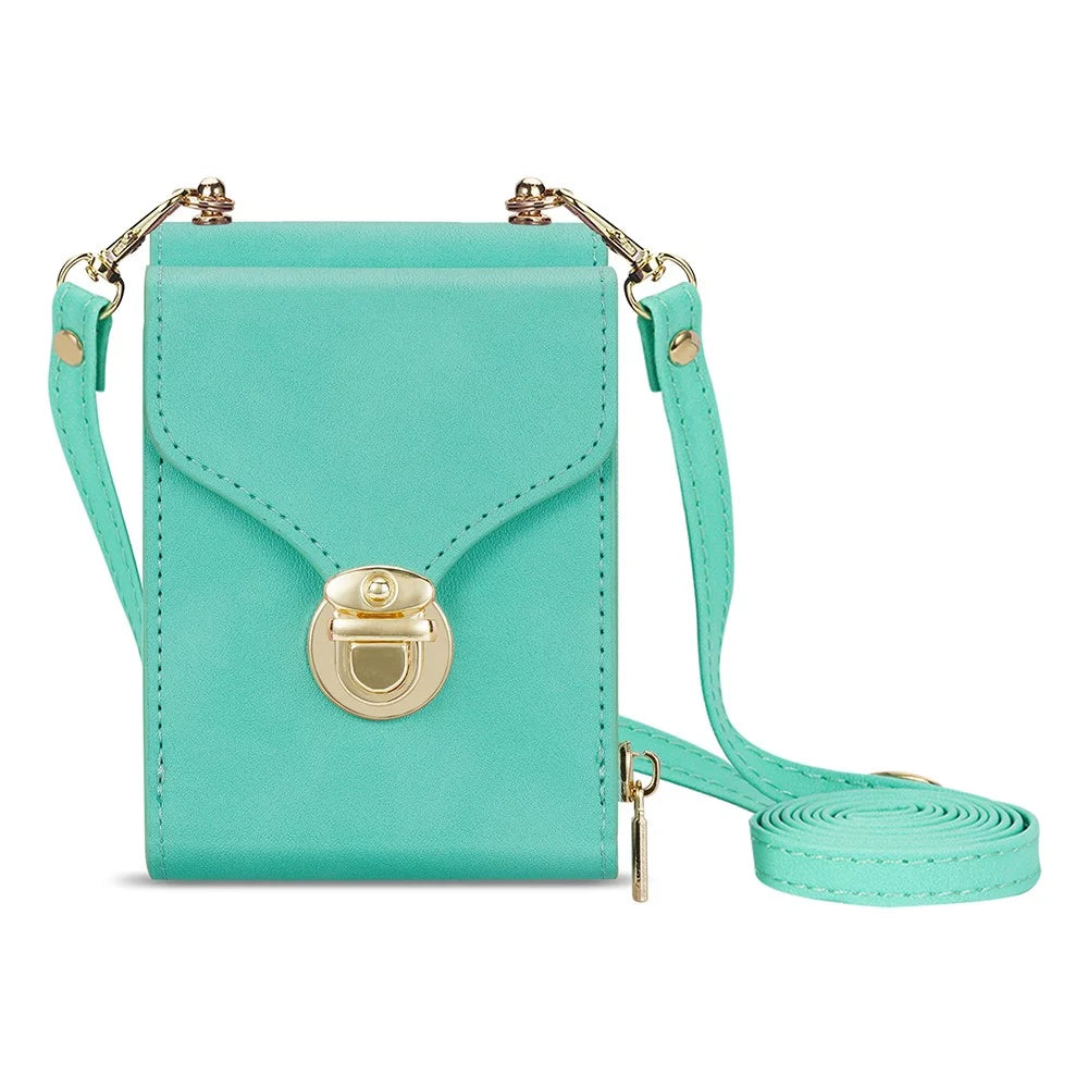 For Samsung Galaxy Z Flip5 5G PU Leather Coated TPU+PC Phone Case Zipper Pocket Card Slot Cover with Shoulder Strap - Mint Green - 5