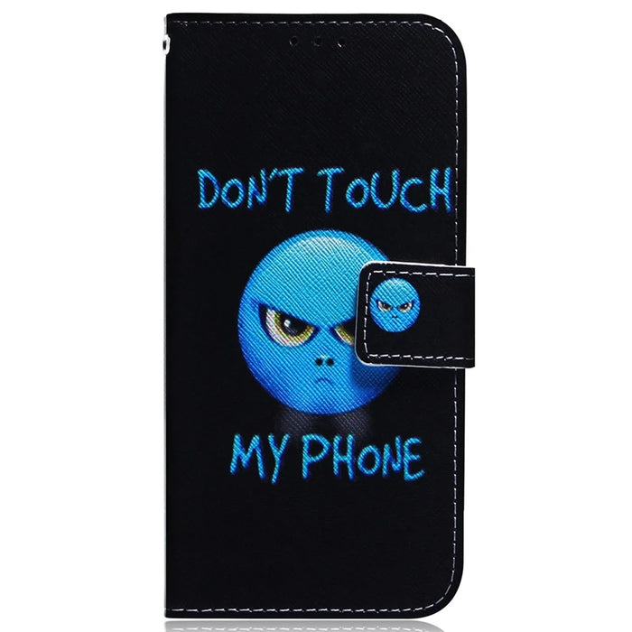 For iPhone 15 Pro Max Leather Phone Case Wallet Stand Pattern Printing Cover - Don't Touch My Phone - 7