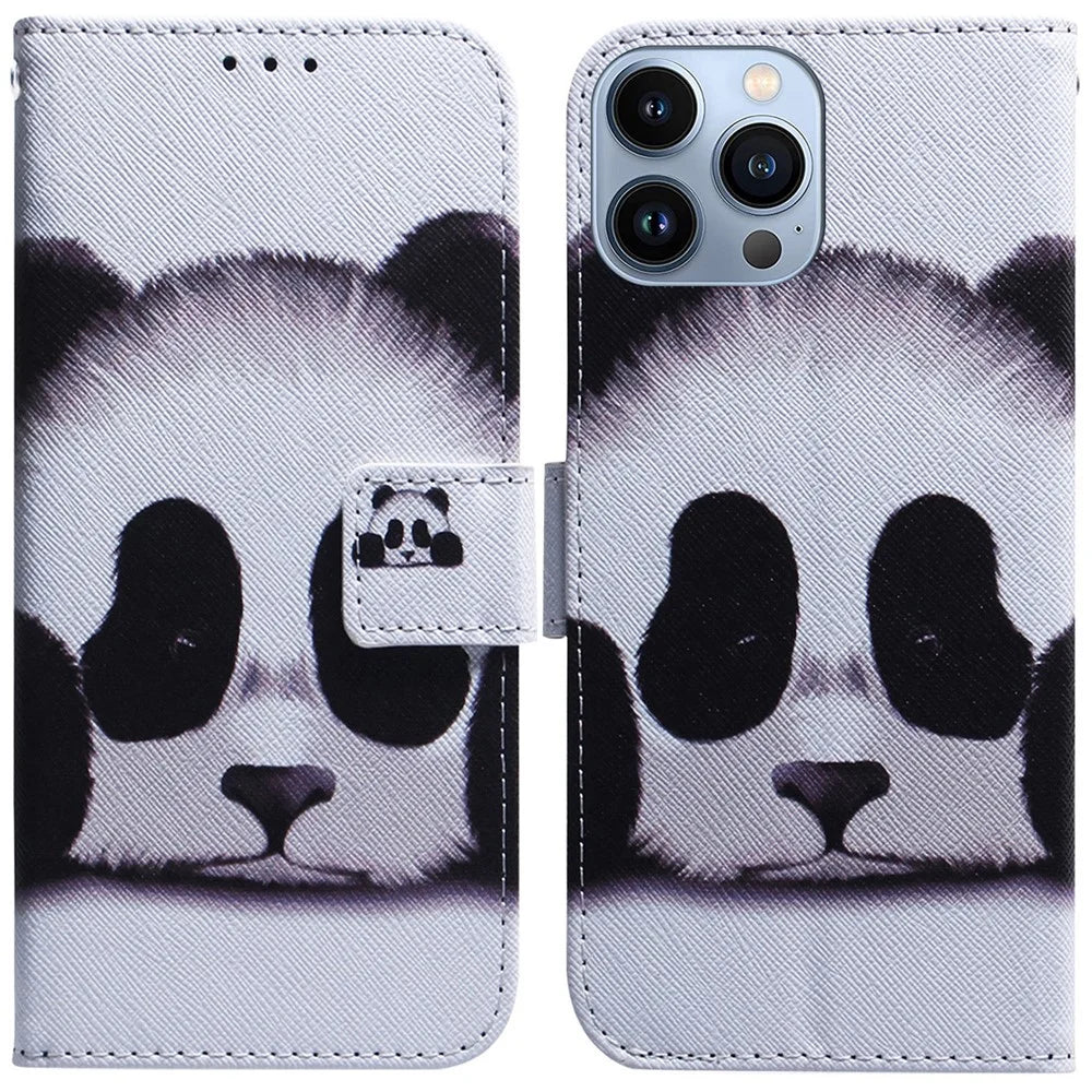 For iPhone 15 Pro Wallet Flip Phone Case PU Leather Pattern Printing Stand Magnetic Closure Cover - Panda - 1