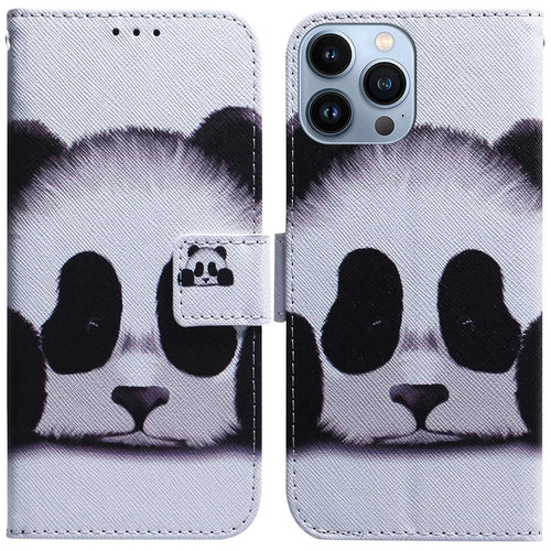 For iPhone 15 Pro Wallet Flip Phone Case PU Leather Pattern Printing Stand Magnetic Closure Cover - Panda - 1