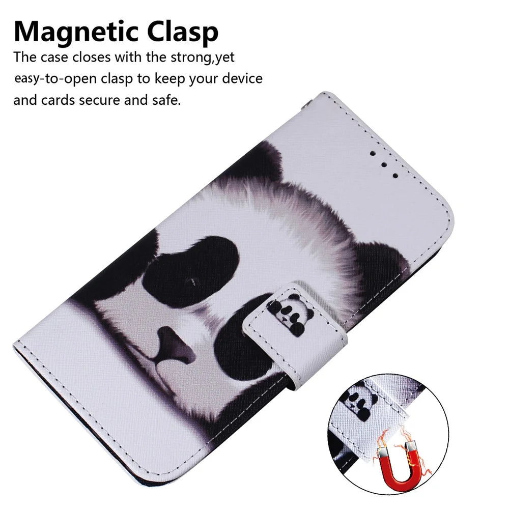 For iPhone 15 Pro Wallet Flip Phone Case PU Leather Pattern Printing Stand Magnetic Closure Cover - Panda - 4