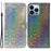 Dazzling Flower Pattern Wallet Case for iPhone 15 Pro , Stand PU Leather Phone Cover - Grey - 1