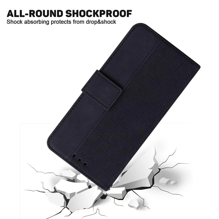 For iPhone 15 Pro Geometry Imprinted PU Leather Wallet Stand Phone Shell Mobile Case - Black - 4