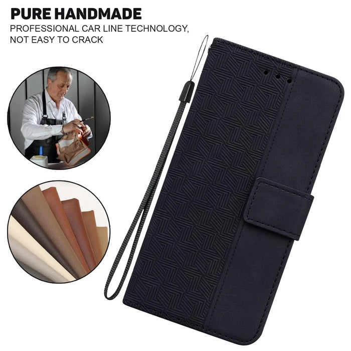 For iPhone 15 Pro Geometry Imprinted PU Leather Wallet Stand Phone Shell Mobile Case - Black - 5
