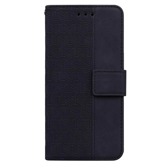 For iPhone 15 Pro Geometry Imprinted PU Leather Wallet Stand Phone Shell Mobile Case - Black - 6
