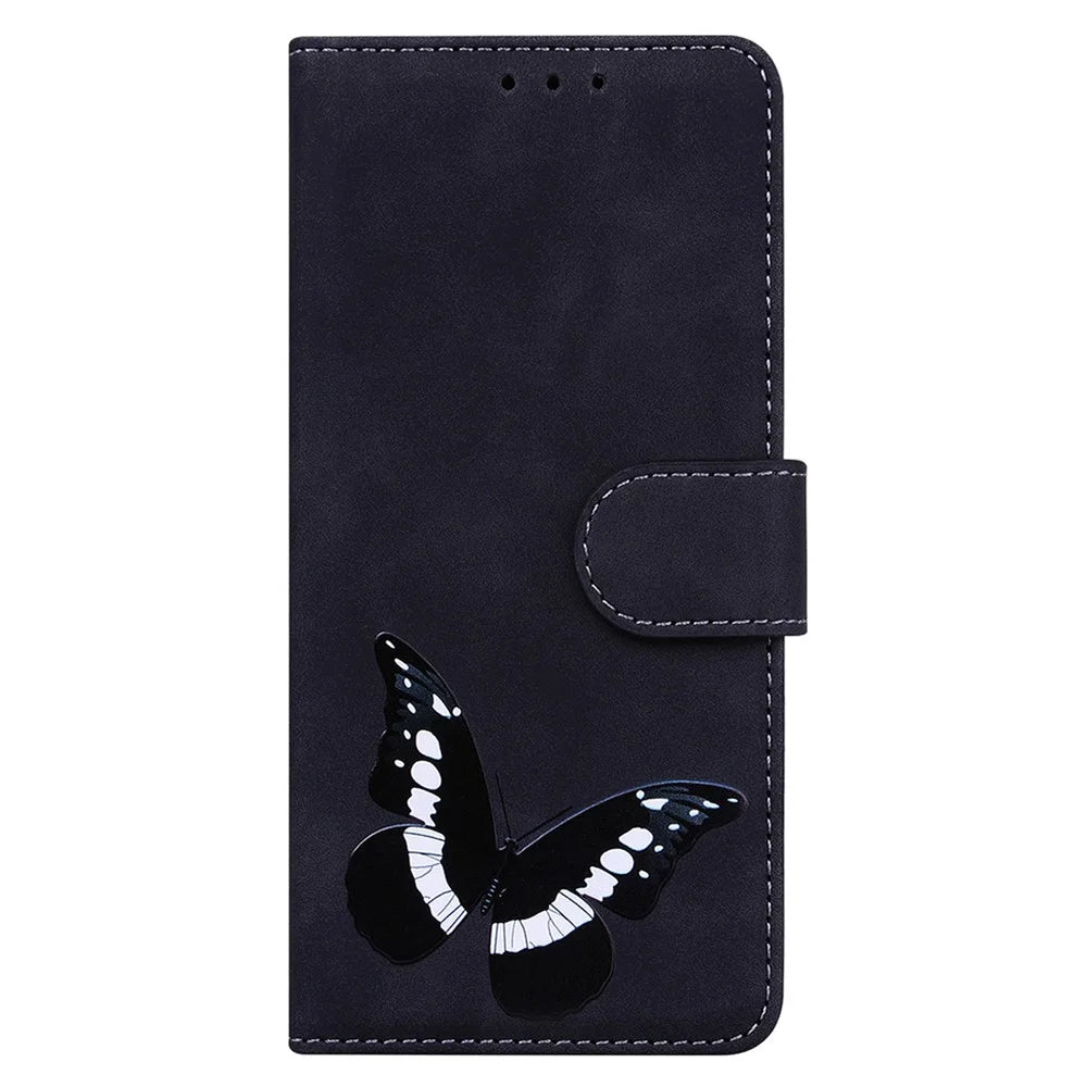 PU Leather Shell for iPhone 15 Plus Butterfly Printing Anti-scratch Flip Stand Wallet Case Phone Cover - Black - 7