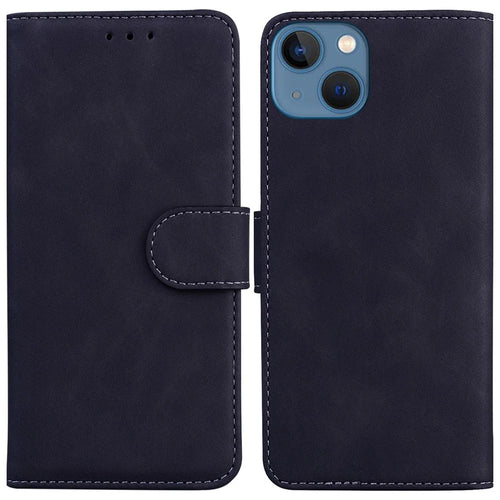 For iPhone 15 Plus Solid Color Mobile Phone Cover Dustproof Phone Case Stand PU Leather Wallet - Black - 1