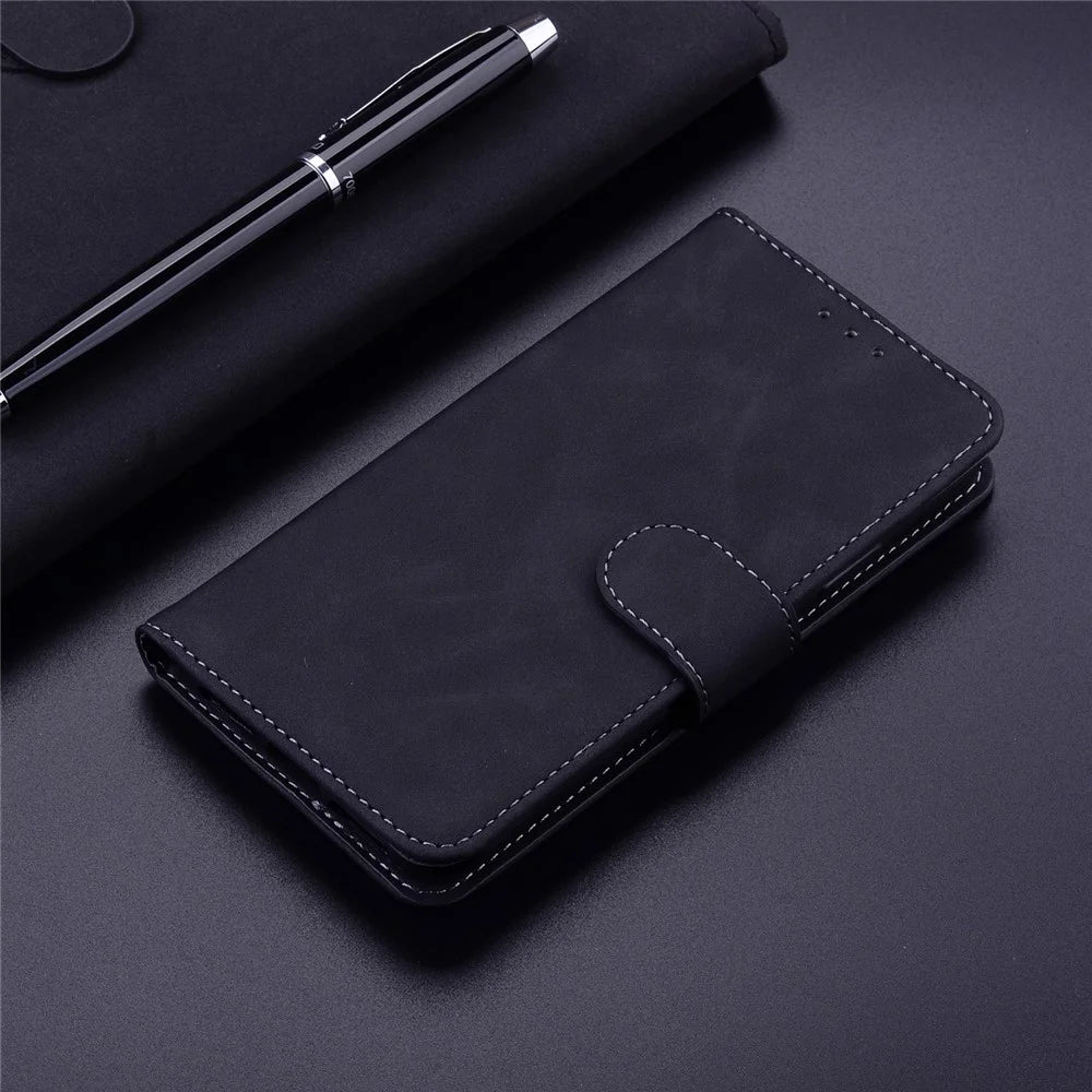 For iPhone 15 Plus Solid Color Mobile Phone Cover Dustproof Phone Case Stand PU Leather Wallet - Black - 6