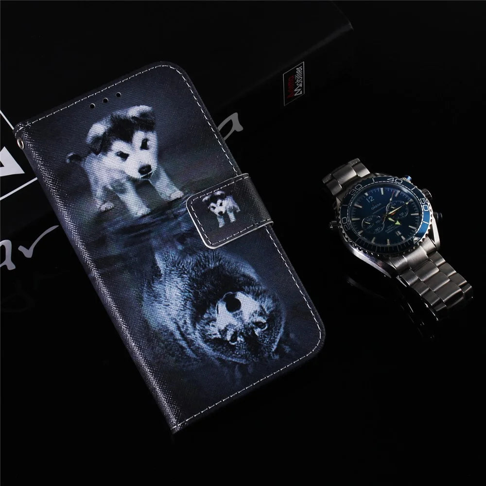 For iPhone 15 Plus Phone Case Pattern Printing PU Leather Stand Flip Wallet Cover - Dog and Wolf - 6