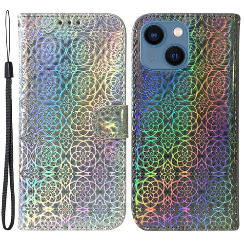 Wallet Leather Case for iPhone 15 , Stand Dazzling Flower Pattern Phone Cover - Grey - 1