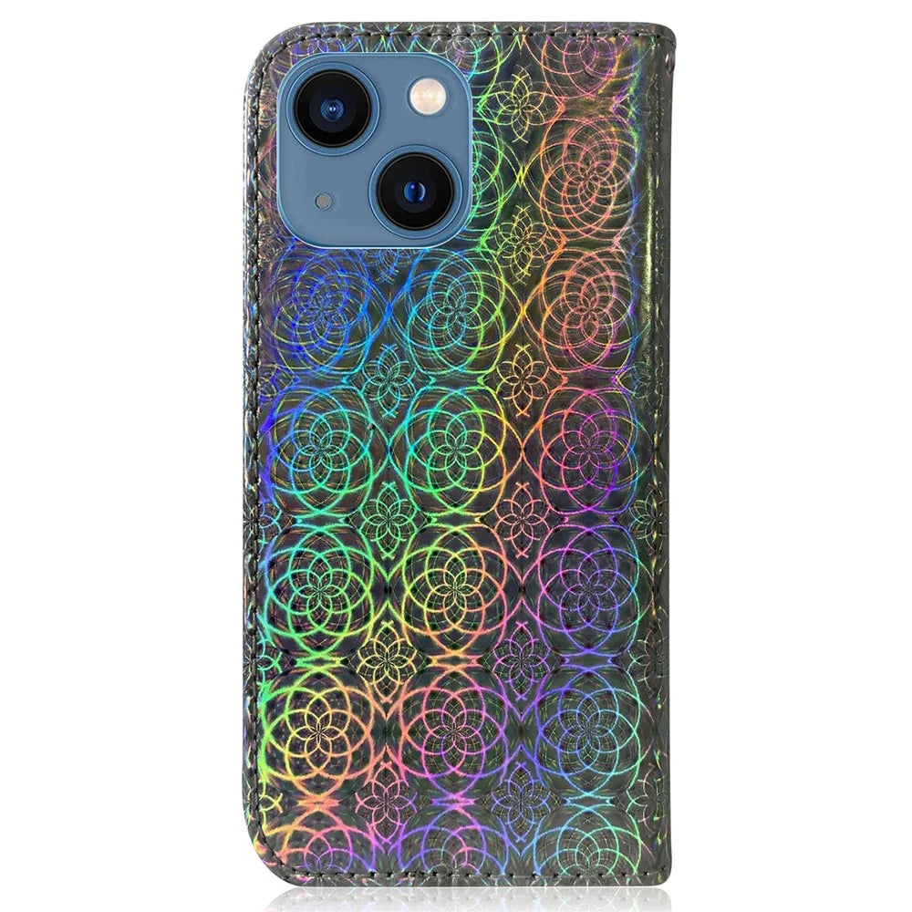 Wallet Leather Case for iPhone 15 , Stand Dazzling Flower Pattern Phone Cover - Grey - 7