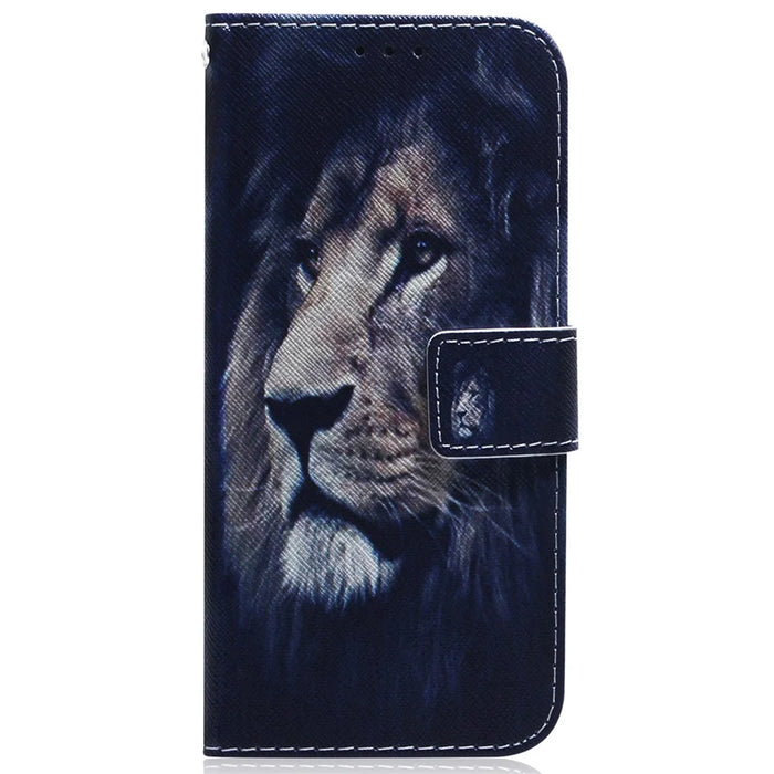 For iPhone 15 Pattern Printing Flip Cover PU Leather Stand Wallet Phone Case - Lion - 7