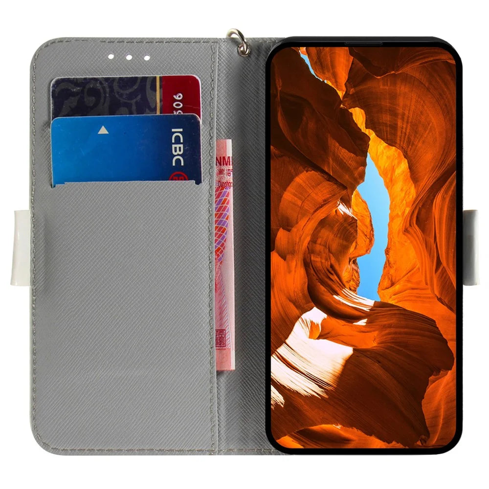 Anti-scratch Wallet Cover for iPhone 15 PU Leather 3D Pattern Printed Stand Phone Case with Strap - Watercolor Flowers - 3