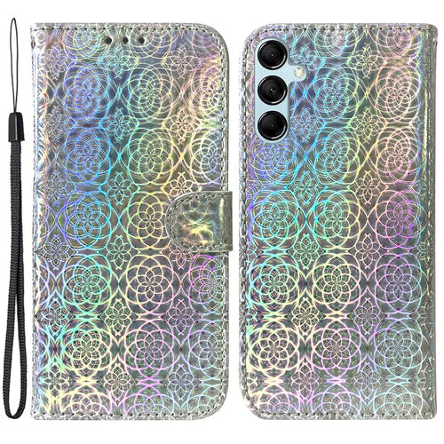 For Samsung Galaxy M54 5G / F54 5G Leather Wallet Case Dazzling Flower Pattern Phone Stand Cover - Grey - 1