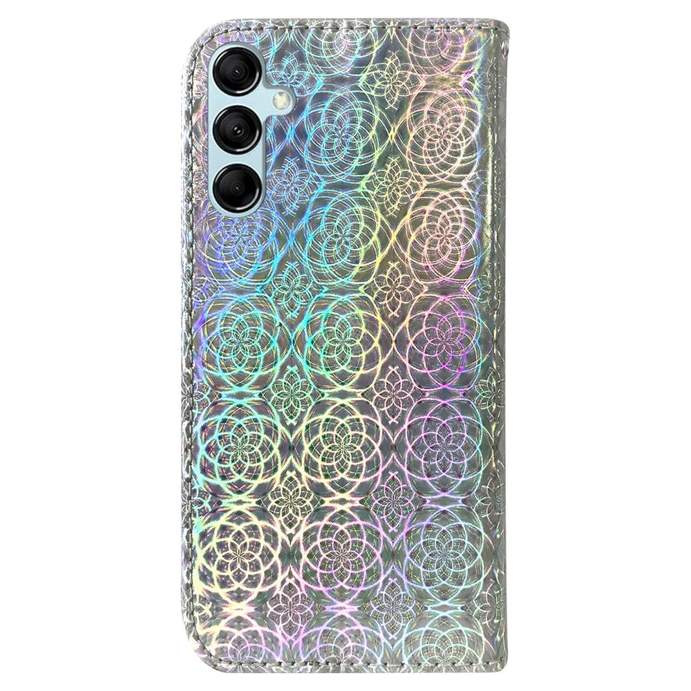 For Samsung Galaxy M54 5G / F54 5G Leather Wallet Case Dazzling Flower Pattern Phone Stand Cover - Grey - 7