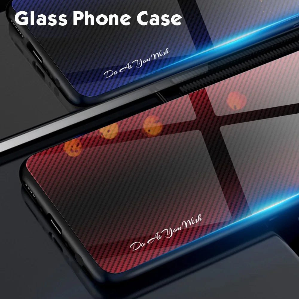 Phone Cover for iPhone 15 Pro Max Carbon Fiber Texture Tempered Glass+Soft TPU Phone Case - Baby Blue - 3