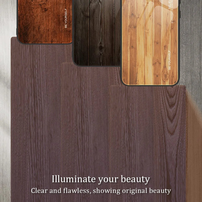 For iPhone 15 Pro Wood Grain Pattern Tempered Glass + TPU Cover Anti-scratch Phone Case - Black - 6