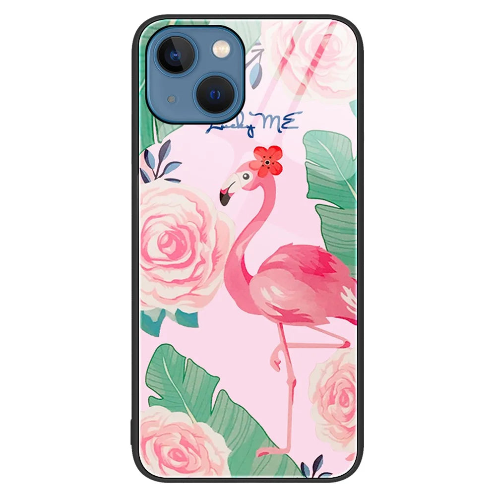 For iPhone 15 Plus Pattern Printed Phone Back Case Tempered Glass+PC+TPU Hybrid Shell Cover - Bird - 1