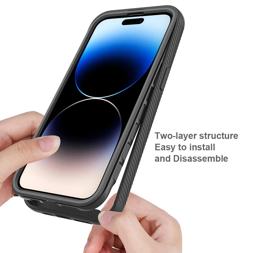 For iPhone 15 Pro Max 3-in-1 Full Protection Phone Case TPU+PC Cover with PET Screen Protector - Black - 2