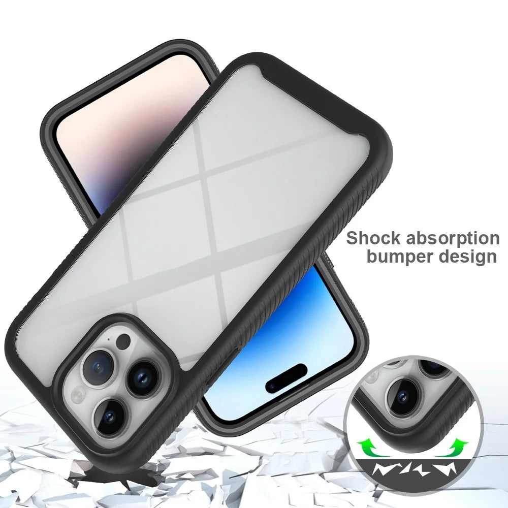For iPhone 15 Pro Max 3-in-1 Full Protection Phone Case TPU+PC Cover with PET Screen Protector - Black - 3