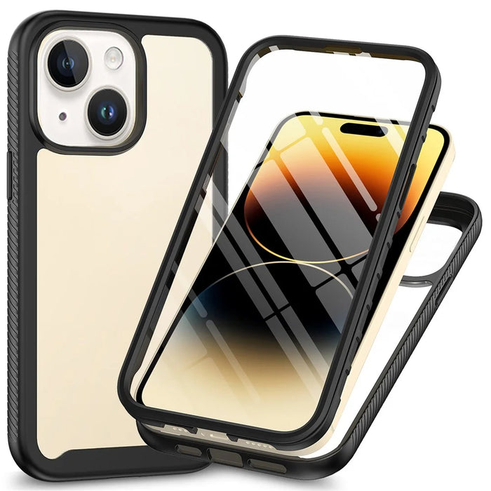 3-in-1 Phone Case for iPhone 15 Plus Full Protection TPU+PC Cover with PET Screen Protector - Black - 1