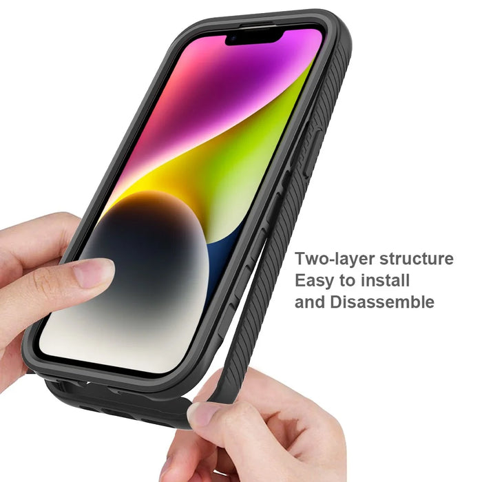 3-in-1 Phone Case for iPhone 15 Plus Full Protection TPU+PC Cover with PET Screen Protector - Black - 2