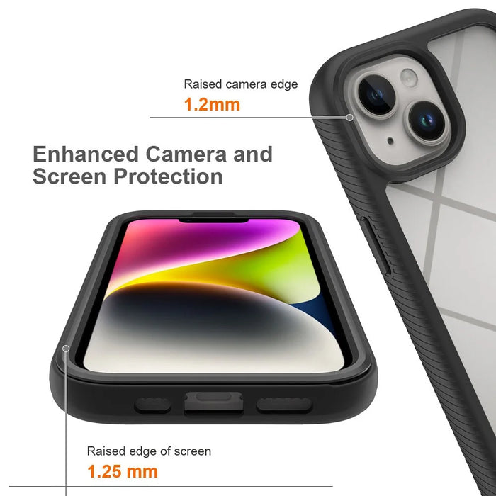 3-in-1 Phone Case for iPhone 15 Plus Full Protection TPU+PC Cover with PET Screen Protector - Black - 3