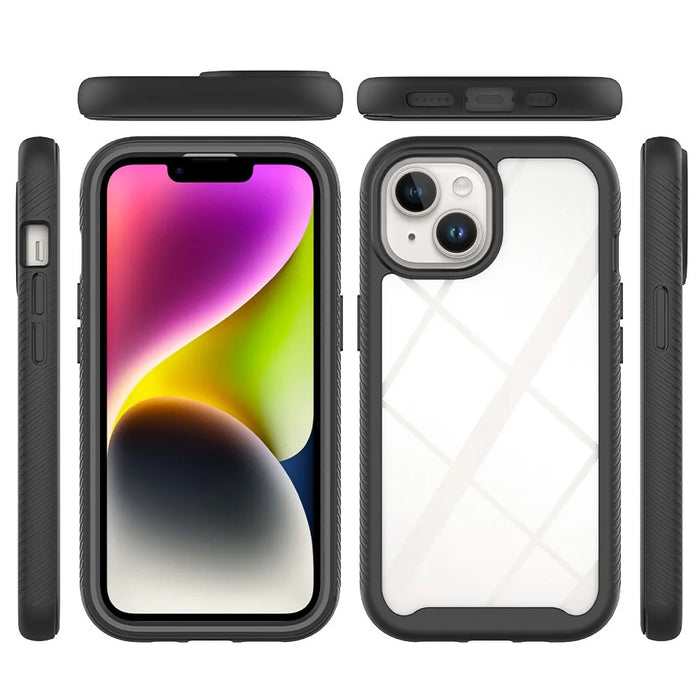 3-in-1 Phone Case for iPhone 15 Plus Full Protection TPU+PC Cover with PET Screen Protector - Black - 5