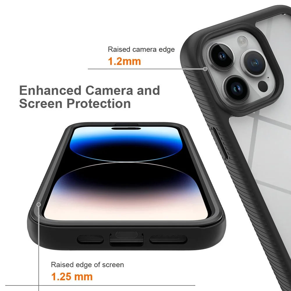 3-in-1 Shockproof Case for iPhone 15 Pro Anti-Scratch TPU+PC iPhone Cover with PET Screen Protector - Black - 4