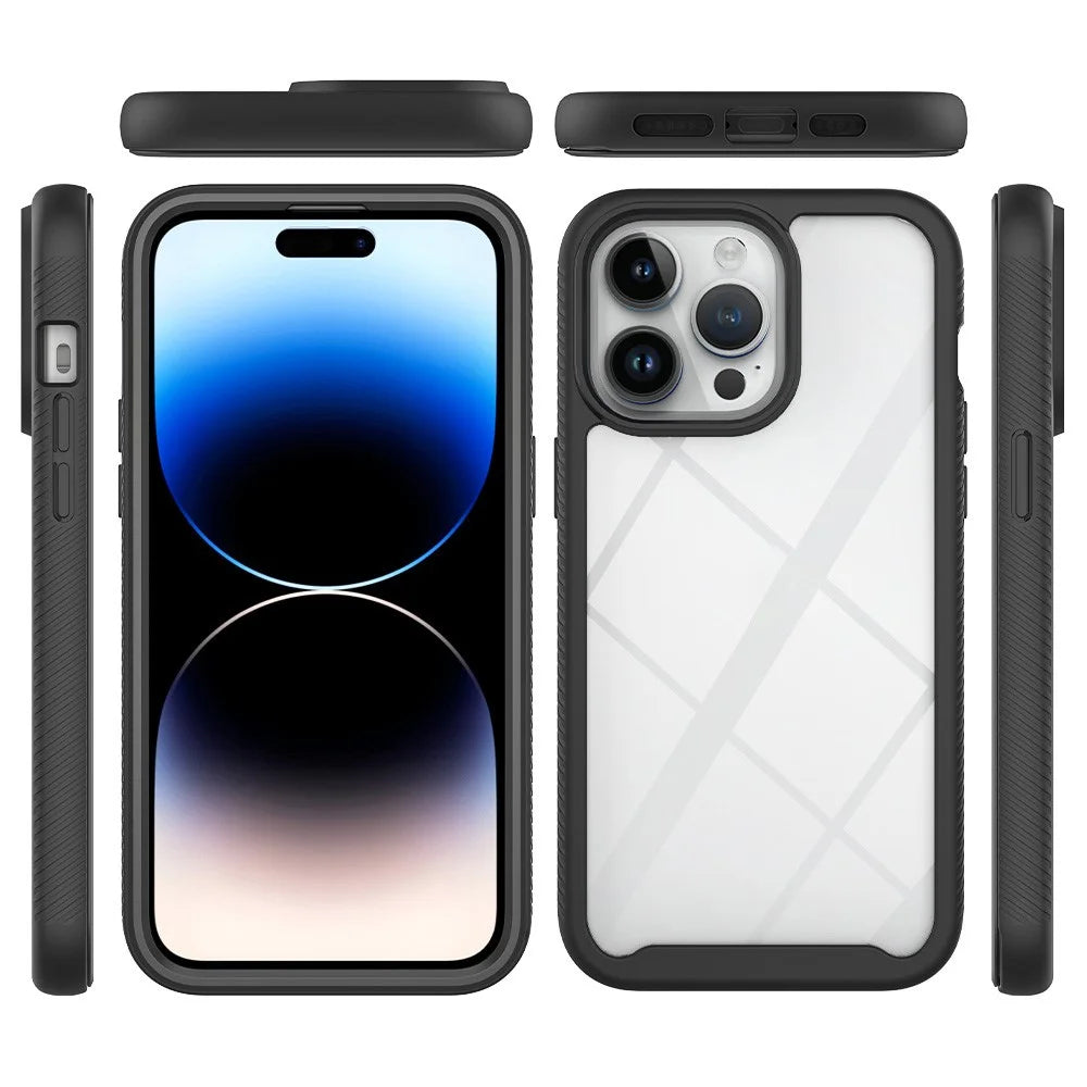 3-in-1 Shockproof Case for iPhone 15 Pro Anti-Scratch TPU+PC iPhone Cover with PET Screen Protector - Black - 5