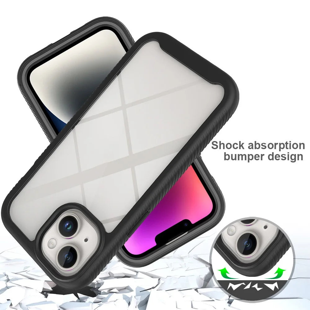 For iPhone 15 Full Protection Phone Case 3-in-1 Anti-Drop TPU+PC Cover with PET Screen Protector - Black - 4