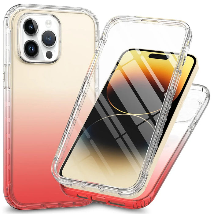 Gradient Phone Case for iPhone 15 Pro , PC+TPU Anti-drop Cover with PET Screen Protector - Red - 1