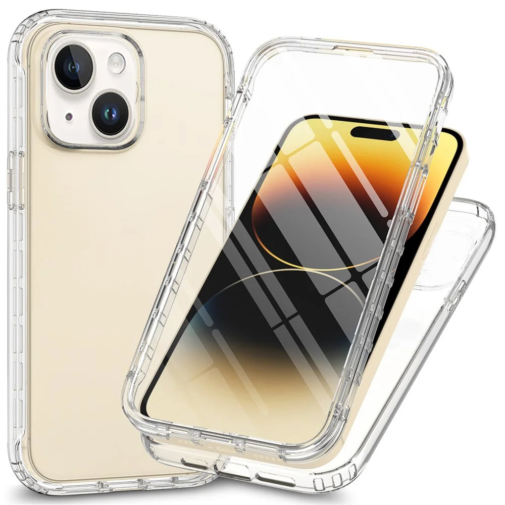 For iPhone 15 Plus Gradient Color Phone Case PC+TPU Shockproof Case with PET Screen Protector - Transparent - 1