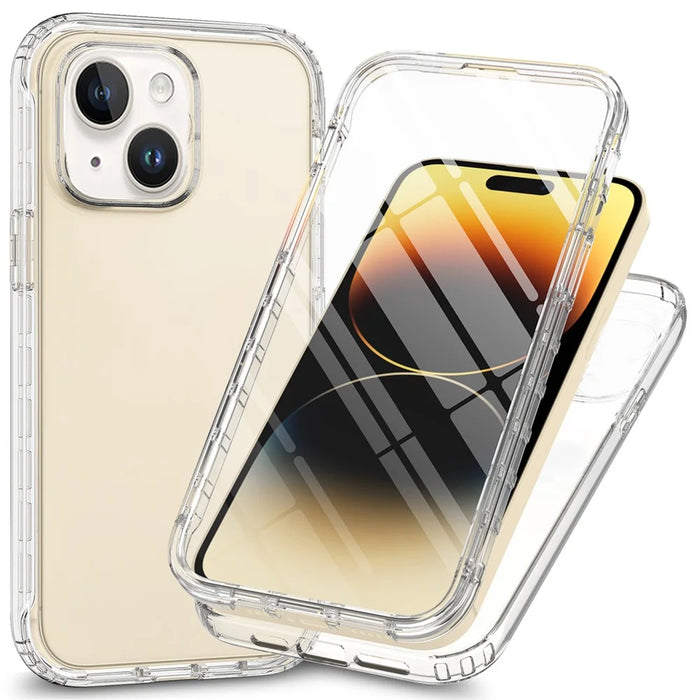 For iPhone 15 Plus Gradient Color Phone Case PC+TPU Shockproof Case with PET Screen Protector - Transparent - 1