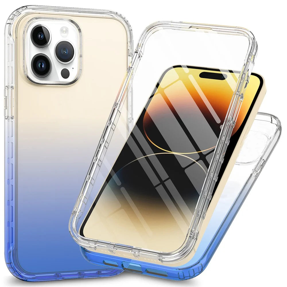 For iPhone 15 Pro Max Gradient PC+TPU Phone Case Anti-scratch Cover with PET Screen Protector - Blue - 1