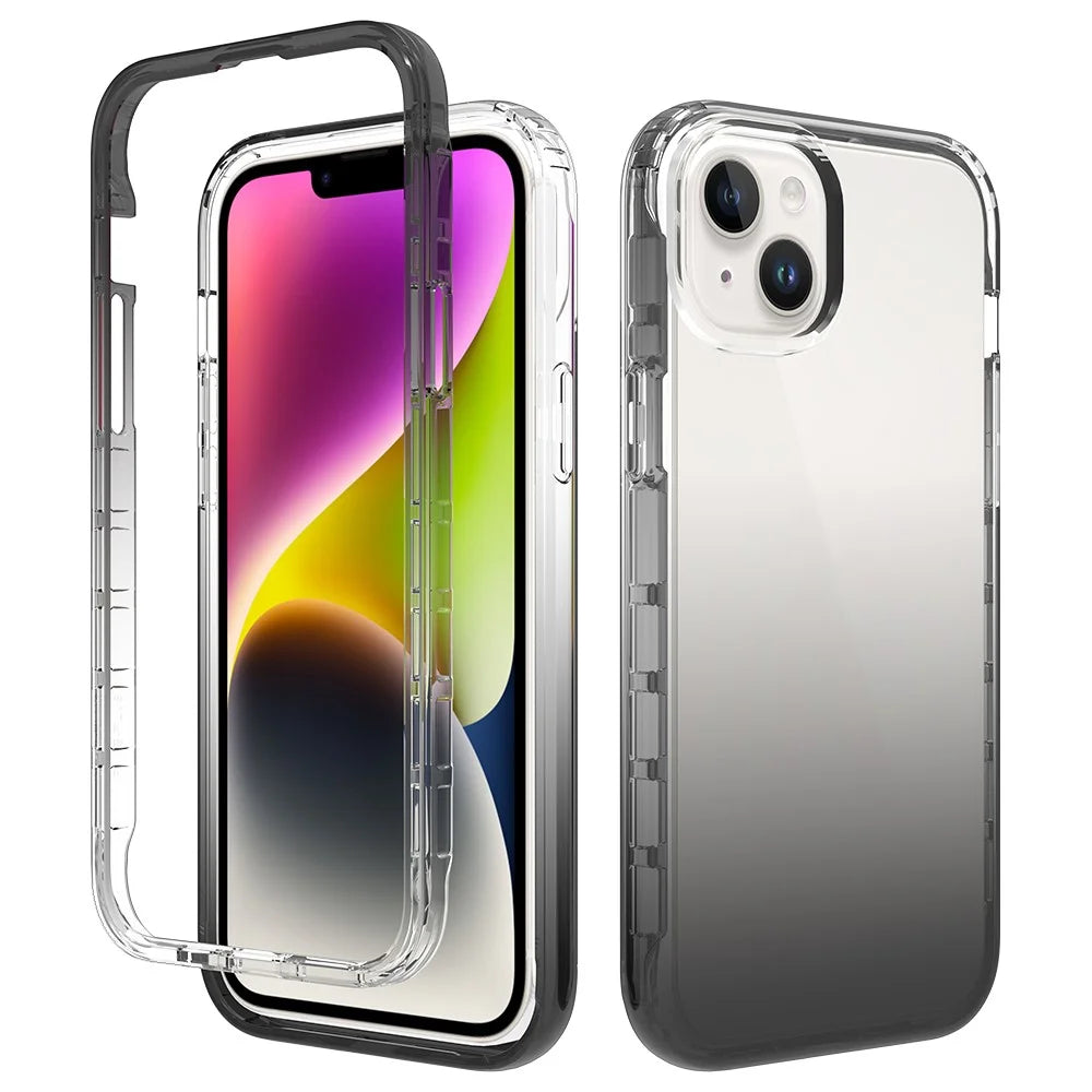 Clear Phone Case for iPhone 15 Plus , TPU + PC Drop Resistant Cell Phone Cover - Gradient Black - 1