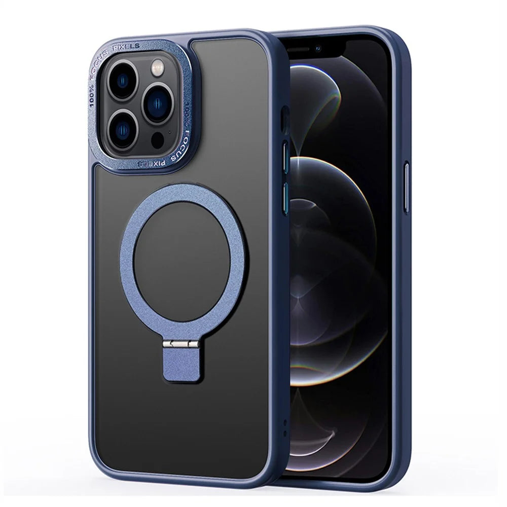 For iPhone 12 / 12 Pro Matte Phone Case Compatible with MagSafe TPU+PC Kickstand Magnetic Cover - Sapphire - 1