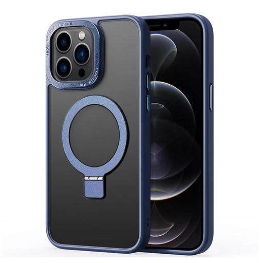 For iPhone 12 / 12 Pro Matte Phone Case Compatible with MagSafe TPU+PC Kickstand Magnetic Cover - Sapphire - 1