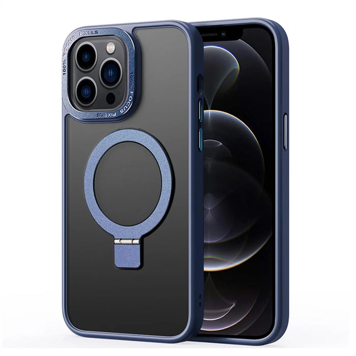 For iPhone 12 / 12 Pro Matte Phone Case Compatible with MagSafe TPU+PC Kickstand Magnetic Cover - Sapphire - 1