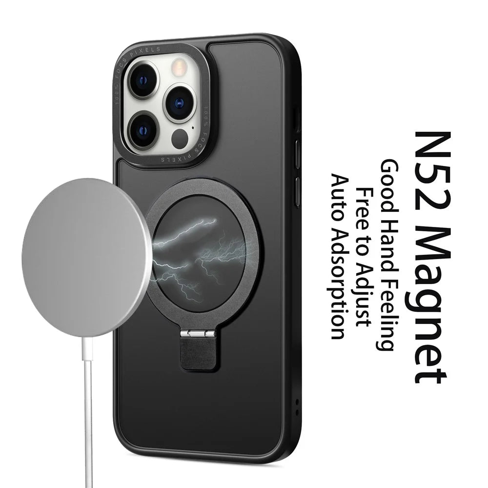 Magnetic Case for iPhone 12 Pro Max , Kickstand TPU+PC Matte Phone Cover Compatible with MagSafe - White - 4