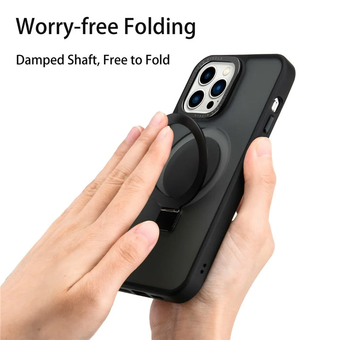 For iPhone 14 Pro Max Matte Magnetic Phone Case TPU+PC Kickstand Cover Compatible with MagSafe - Black - 2