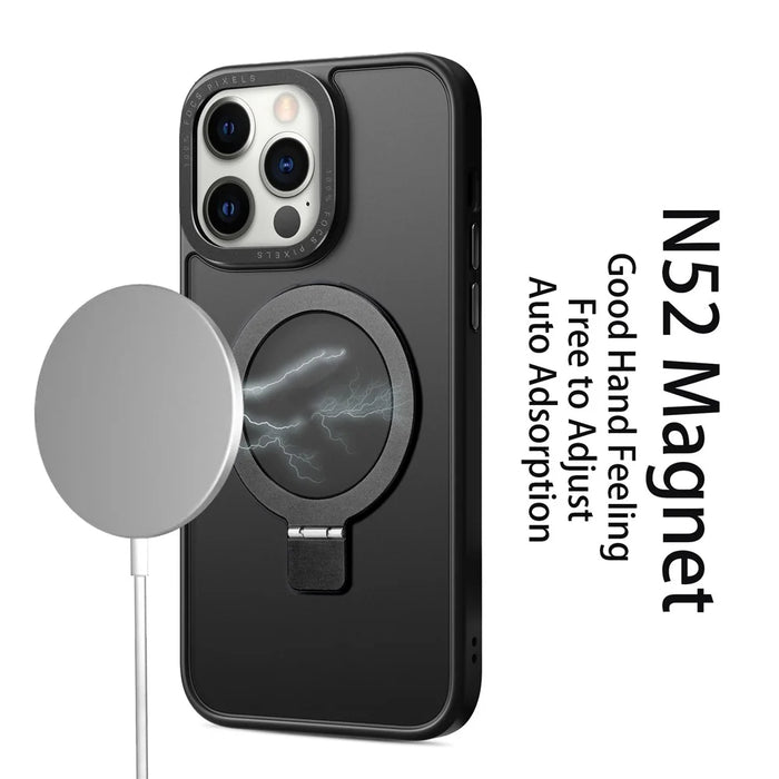 For iPhone 14 Pro Max Matte Magnetic Phone Case TPU+PC Kickstand Cover Compatible with MagSafe - Black - 4